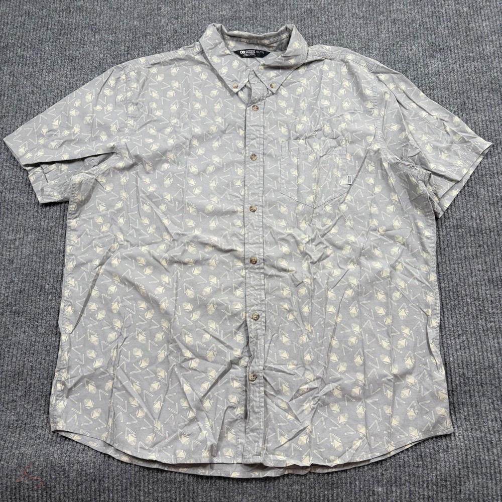 Outdoor Research Shirt Mens XXL Gray Geometric Print Short Sleeve Button Down